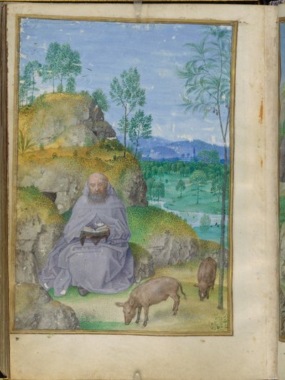 Saint Anthony Abbot in the Desert, Miniature from the Emerson-White Hours by Master of the Houghton Miniatures