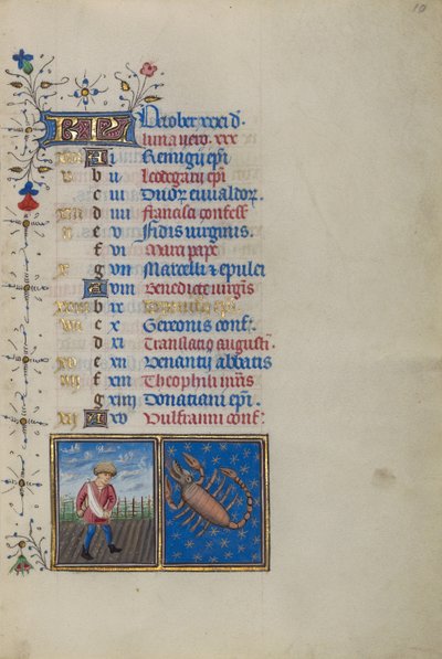 Calendar Page for October; Sowing; Scorpio by Master of the Lee Hours