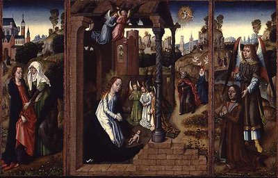 The Nativity with the Visitation and Archangel Presenting the Donor by Master of the Legend of St. Ursula