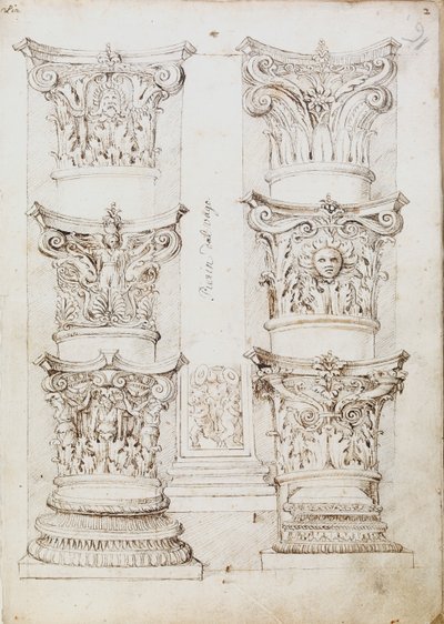 Six capitals, a lesene and two column bases, c1512-1517 by Master of the Oxford Album