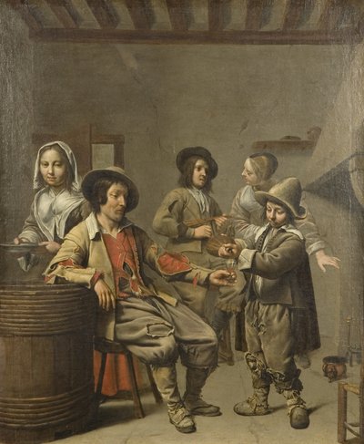 Boy Pouring a Glass of Wine for a Countryman by Master of the Processions