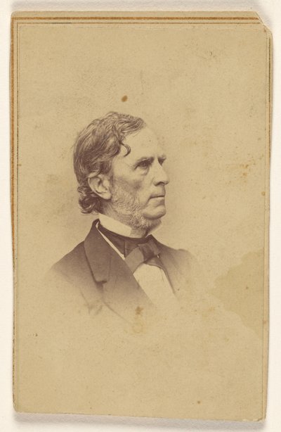 Unidentified man with graying beard, no moustache, in profile, printed in vignette style by Mathew B. Brady