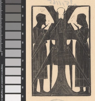 Man and Woman Next to Winged Figure by Mathieu Lauweriks