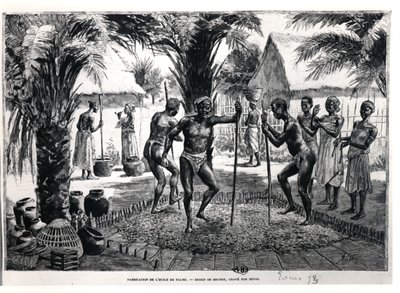 Ewe Men making palm oil, late 19th century by Matteo Brondy