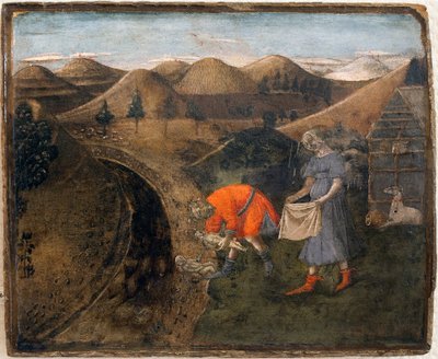Legend of Romulus and Remus: Romulus and Remus collected by the shepherd Faustulus by Matteo di Giovanni di Bartolo