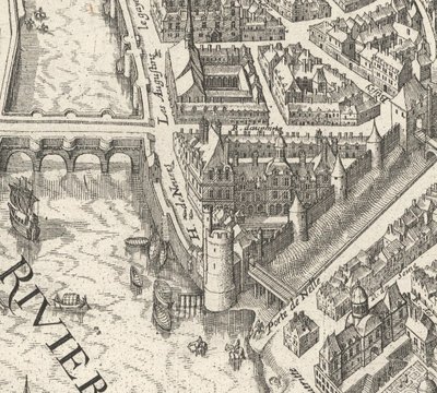 Hôtel de Nevers on 1615 Merian plan of Paris by Matthaus Merian