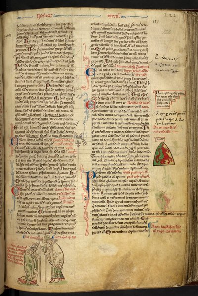 Roger Nigel, bishop of London, consecrating Edmund of Abington as archbishop of Canterbury, inscribed with their names above, illustration from 