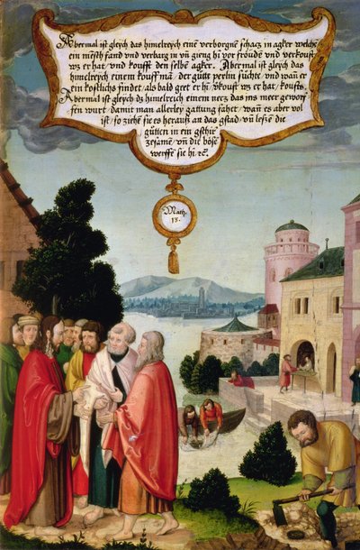 The Realm of Heaven is like a net, which was thrown into the sea and collected fish of every sort (Matthew 13) illustration of Christ