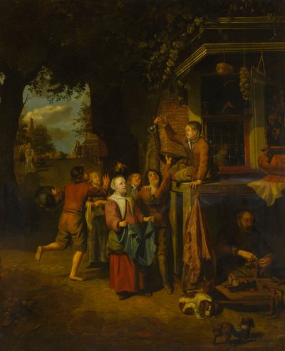 Children Playing in a Street Outside a Cobbler