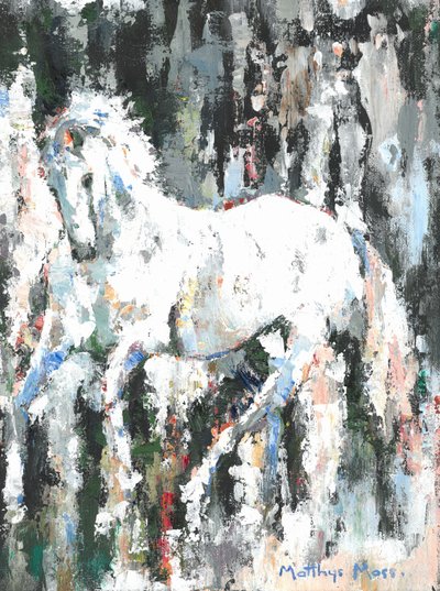 Spirited White Horse by Matthys Moss