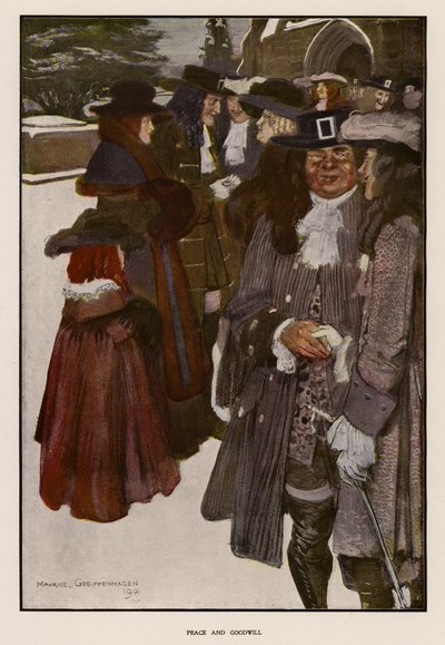 Exchanging Christmas Greetings Outside a Church by Maurice (after) Greiffenhagen