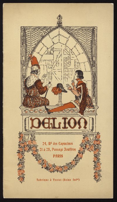 Cover illustration for hat catalogue issued by Delion, Paris, in 1908 by Maurice Berty