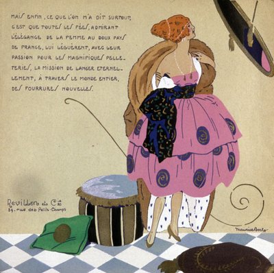 Woman in Front of Her Mirror, Advertisement for Revillon Furs, c. 1920-1930 (Illustration) by Maurice Berty