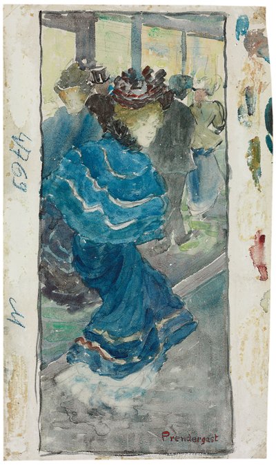 Elegant Woman in a Blue Dress by Maurice Brazil Prendergast