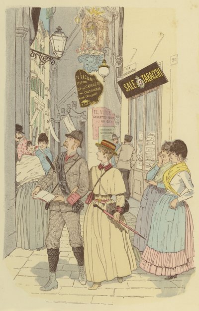 A Man and His Wife Walking Through the Alleys of the Old Town of Genoa by Maurice Charles Mathieu Bonvoisin