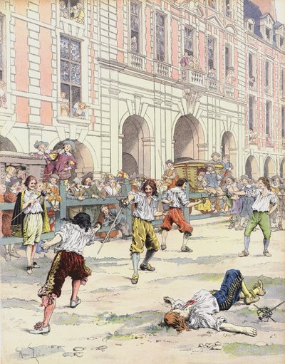 Boutteville and Beuvron Fight a Duel in the Place Royale by Maurice Leloir