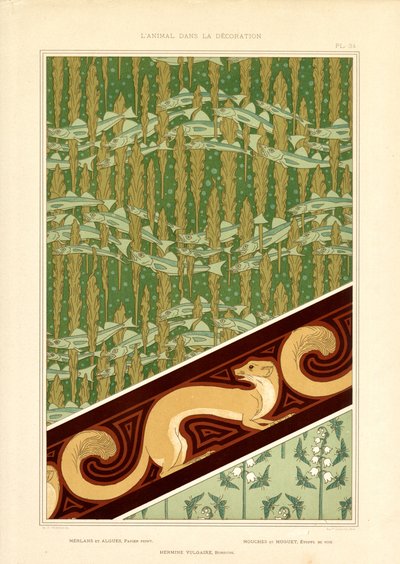 Decorative Art Nouveau Patterns with Fish, Ermine and Lily of the Valley by Maurice Pillard Verneuil