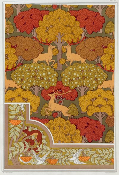 Designs for Wallpaper and Wallpaper Border "Deer in the Trees" and "Squirrel with Birds and Mountain Ash" from 