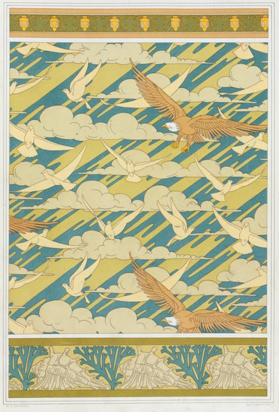 Designs for Wallpaper Border "Squash Bug", Wallpaper with Eagles and Pigeons; and Wallpaper Border with Shells and Seaweed, from 