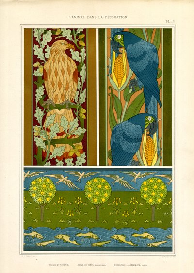 Ornamental Borders with Eagle, Parrots and Landscape Frieze by Maurice Pillard Verneuil