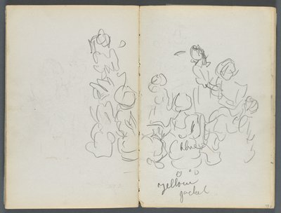 Sketchbook, The Dells, No. 127, page 074 & 75: Figures with Color Notations by Maurice Prendergast