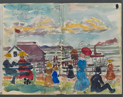 Sketchbook, The Dells, No. 127, page 152 & 153: Figures on a Coast by Maurice Prendergast