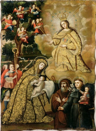 Vision of the Virgin as Our Lady of Mercy with Three Saints by Mauricio school of Garcia