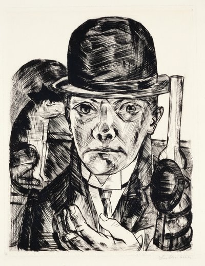Self-portrait with hat by Max Beckmann