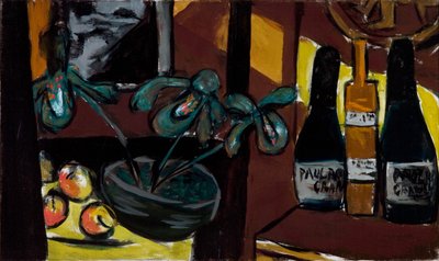 Still Life on Brown and Yellow (Champagne Bottles and Orchids) by Max Beckmann