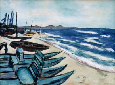 Beach with Boats on the Riviera by Max Beckmann