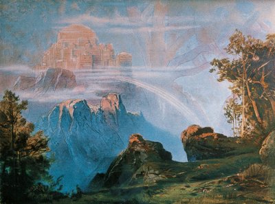 Walhalla, backdrop for scenic design of Ring of Nibelungs by Richard Wagner by Max Bruckner