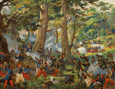 French and German Infantry Fighting in a Forest, Battle of Sedan by Max Henze-Dassau