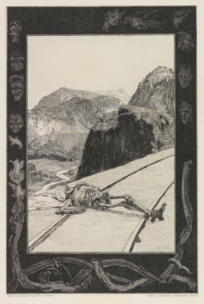 On the Tracks, plate 8 from the portfolio On Death, Part I, Opus XI by Max Klinger