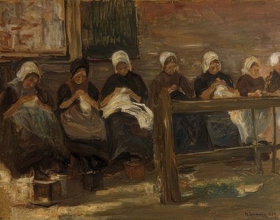 Sewing Girls in Huyzen - Study with Seven Figures by Max Liebermann