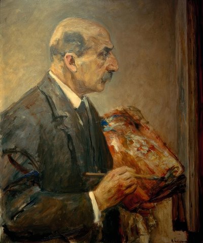 Self-Portrait with Palette at the Easel, in Profile by Max Liebermann