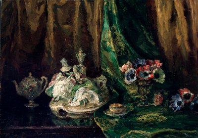 Still Life with Porcelain and Flowers, 20th century by Max Müller