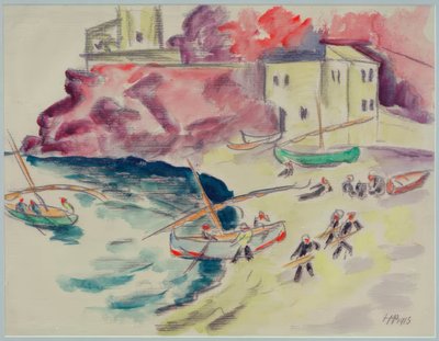 Harbor Bay with Fishermen by Max Pechstein
