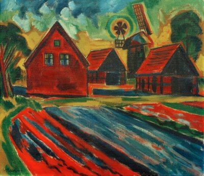 Red Houses with Windmill by Max Pechstein