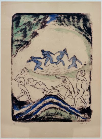 Dancing and Bathing at the Forest Pond by Max Pechstein