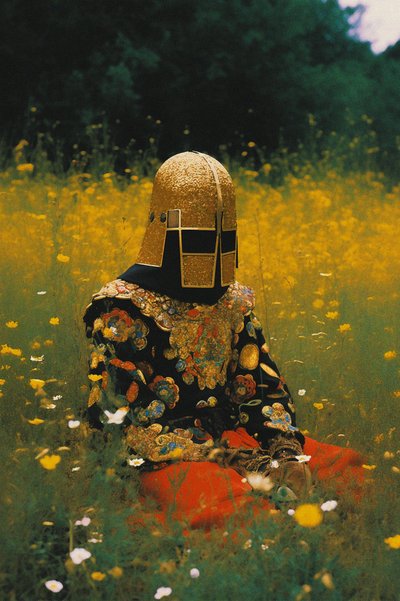 Golden Helmet in Flower Field by Max Sandström
