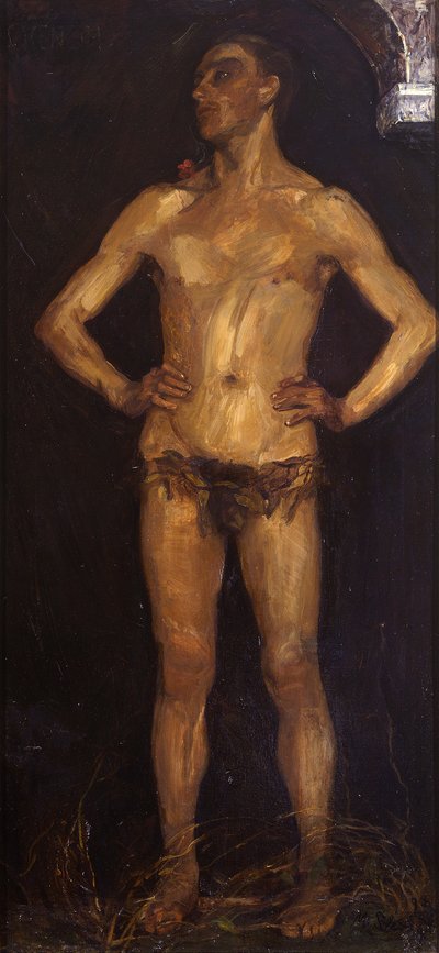 Man. Right panel of the diptych „Human Couple (Homo Sapiens)“. (Verso: female back nude) by Max Slevogt