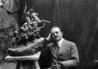 Maxime Real Del Sarte, Sculptor Disabled War Veteran with the Sculpture of Edward VII in Biarritz by Maxime Real del Sarte