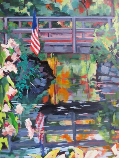 American Flag Bridge Reflections by Maxine Shore