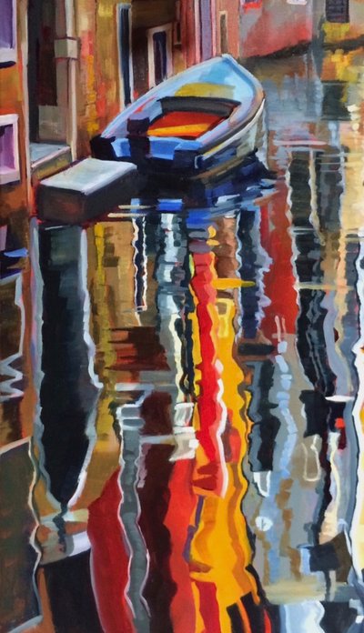 Blue Boat Reflections by Maxine Shore