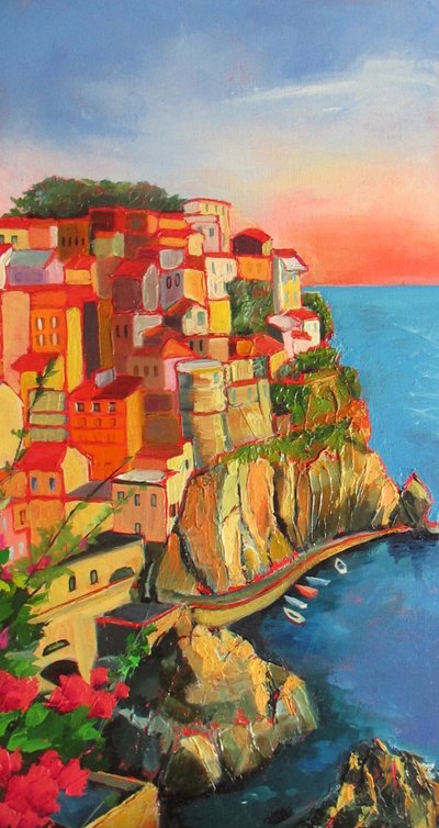 Colorful Coastal Village by Maxine Shore
