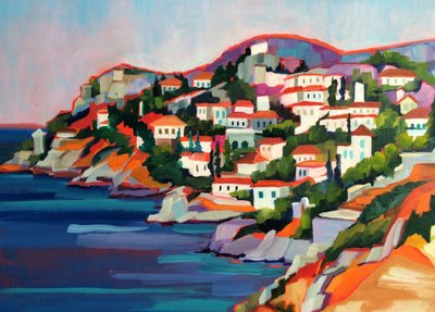 Colorful Coastal Village by Maxine Shore