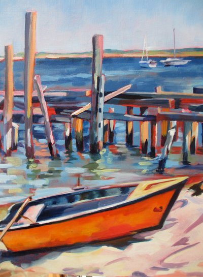 Dockside Orange Boat by Maxine Shore
