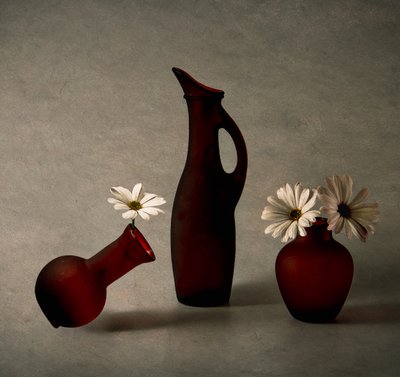 Red Vases White Daisies by May G