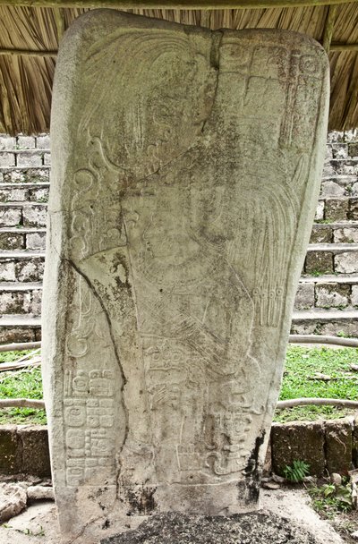 Stela 9 depicting Ajb’alun Haab’tal Wat’ul K’atel, Terminal Classic King from Seibal, Guatemala, commemorating the end of the 9th Katun in AD 849 by Mayan