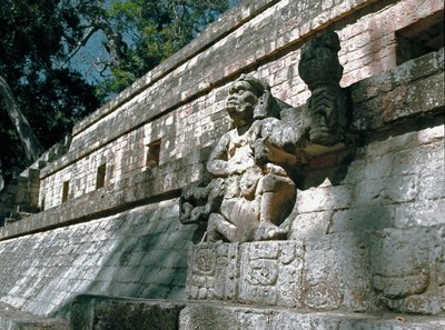 View of the wall of the Acropolis with sculptures of rulers of Copan, classic period 7th-8th century by Mayan